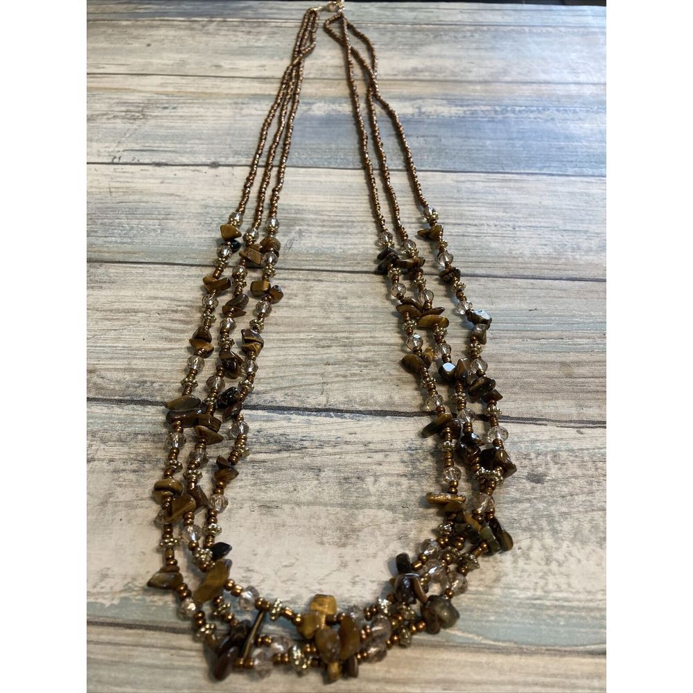 Tiger Eye‎ # strand 36" Necklace Seed Beads crystals Statement NWOT